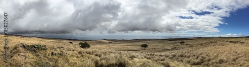 Panoramic view of a storm rolling in on the Big Island of Hawaii
