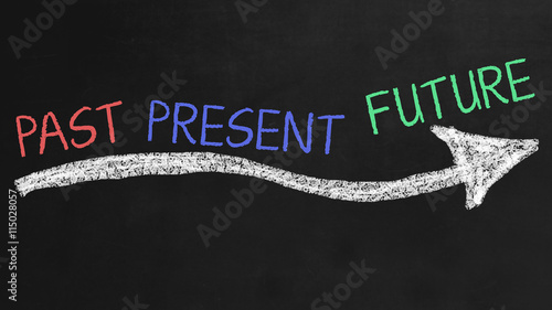 Past, present and future concept on black chalkboard