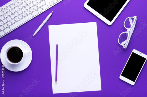 Office tools. Digital technology. Innovative implementation in business. Internet applications. Wireless function. Tablet phone and camera Developing applications on the Internet. Flat lay photo