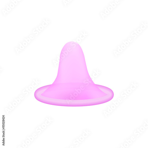 Open latex condom over white background. Realistic vector 3d illustration. Condom without pack. Rolled-up condom icon or sign isolated. Contraceptive method.