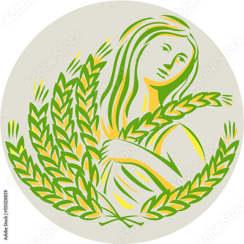 Demeter Harvest Wheat Grain Circle Retro