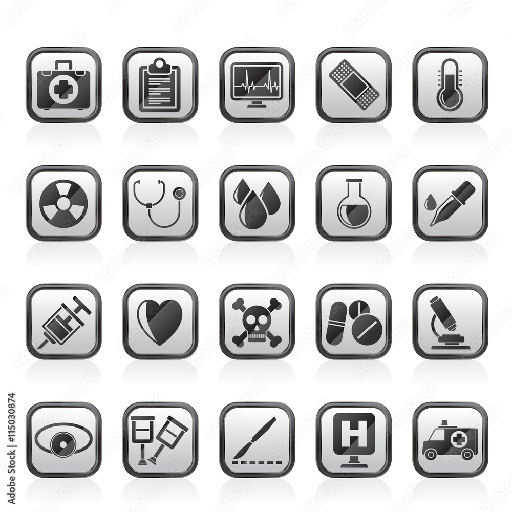 medical tools and health care equipment icons - vector icon set medical tools and health care equipment icons - vector icon set