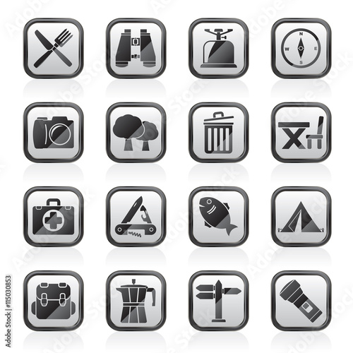 Camping, tourism and travel icons - vector icon set