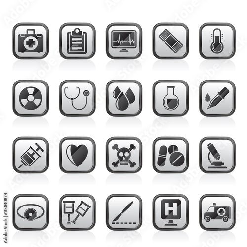 medical tools and health care equipment icons  - vector icon set