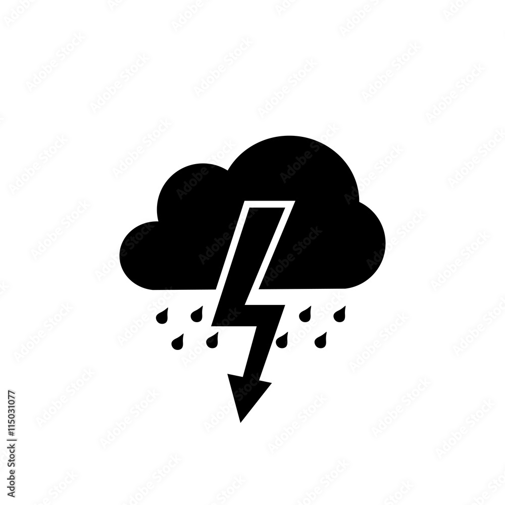 Cloud with lightning icon. Black icon on white background. Cloud with lightning icon. Black icon on white background.