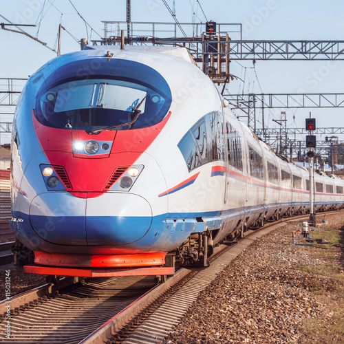 Modern high-speed train departs from Moscow.