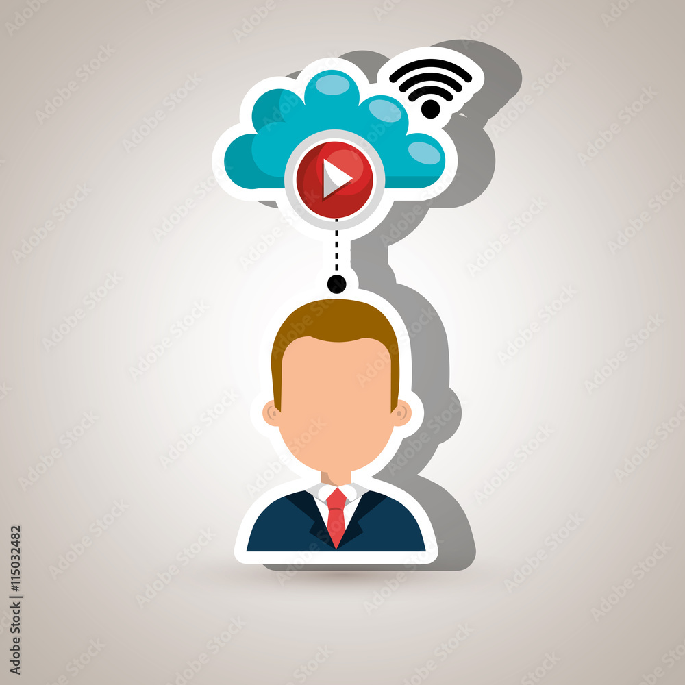 user watching videos in the cloud isolated icon design, vector illustration graphic user watching videos in the cloud isolated icon design, vector illustration graphic