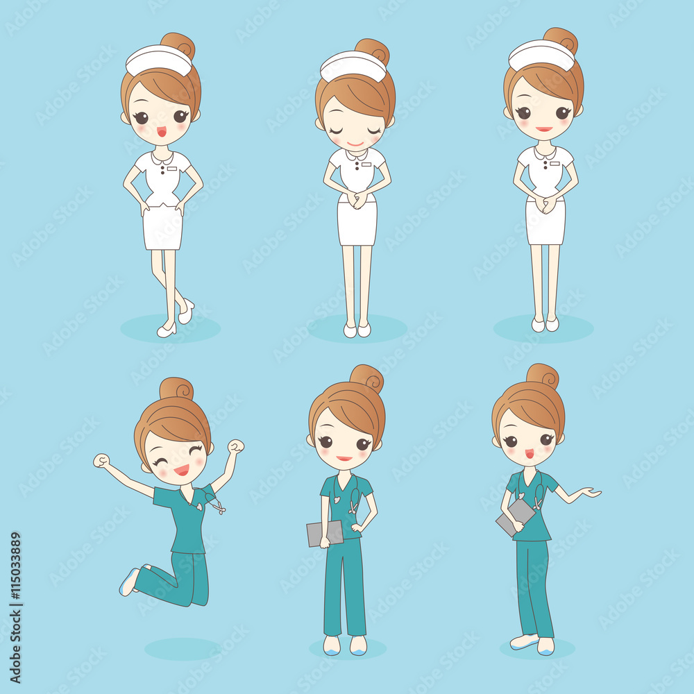 cartoon set of nurse woman