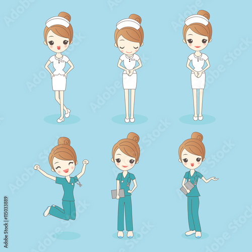 cartoon set of nurse woman