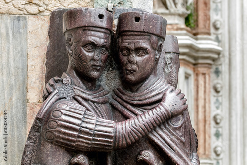 The Tetrarchs is 4th century porphyry sculpture representing Diocletian, Maximian, Valerian and Constance. Collectively they were the tetrarchs, appointed by Diocletian to help rule the Roman Empire.