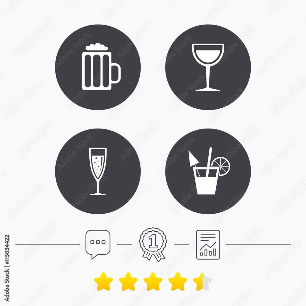 Alcoholic drinks signs. Champagne, beer icons. Alcoholic drinks signs. Champagne, beer icons.
