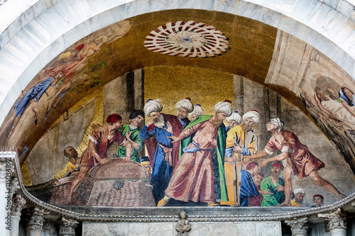 Fényképezés 13th-century mosaic on the facade of the St Mark's Basilica depicting Alexandria