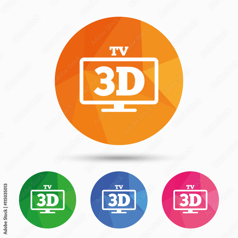 3D TV sign icon. 3D Television set symbol. 3D TV sign icon. 3D Television set symbol.