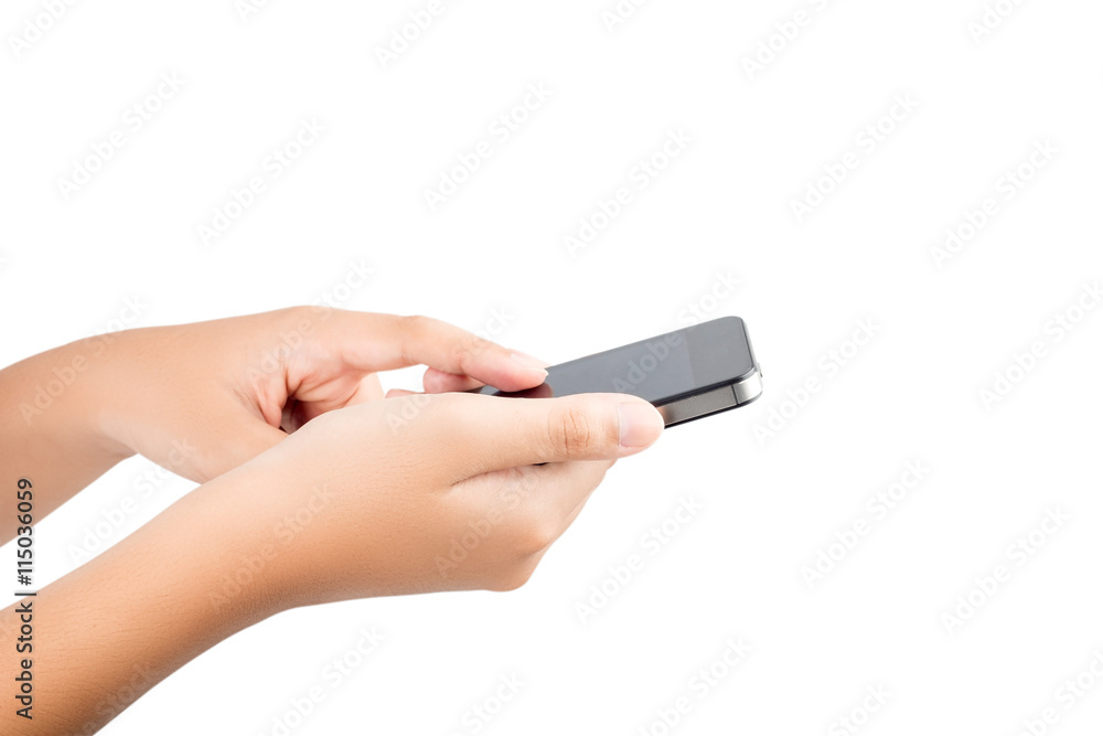 Female hand holding phone isolated with clipping path inside Female hand holding phone isolated with clipping path inside