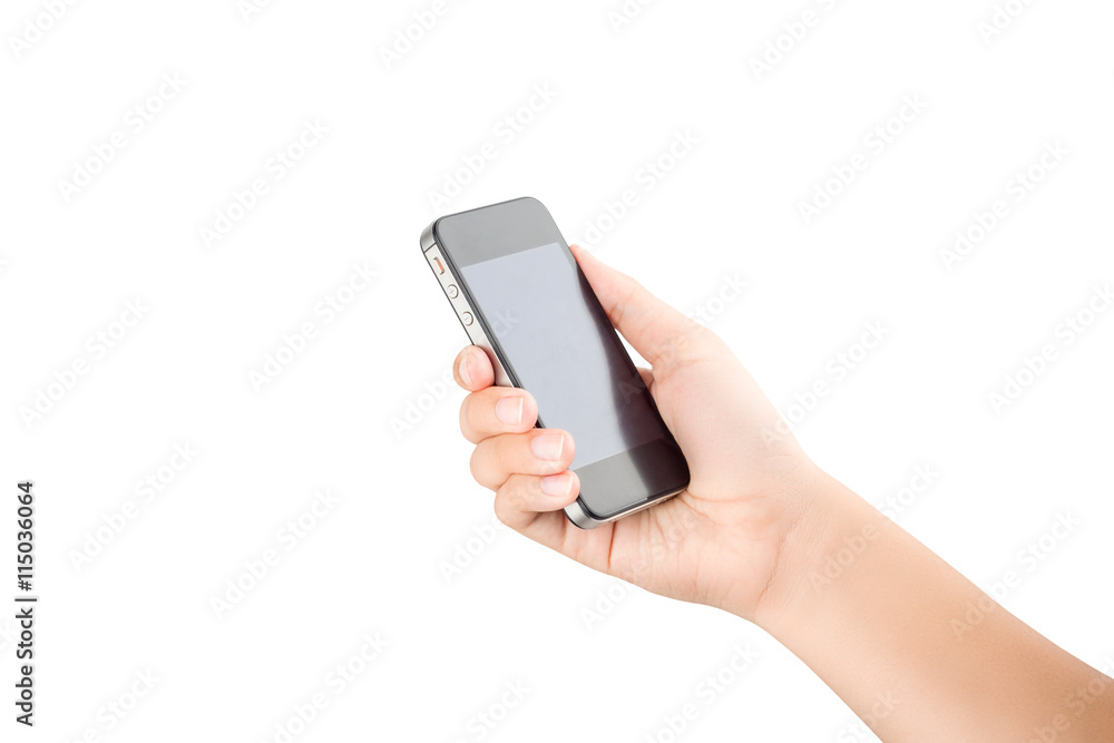 Female hand holding phone isolated with clipping path inside Female hand holding phone isolated with clipping path inside