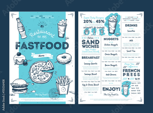 Restaurant cafe menu template design on chalkboard background vector illustration photo