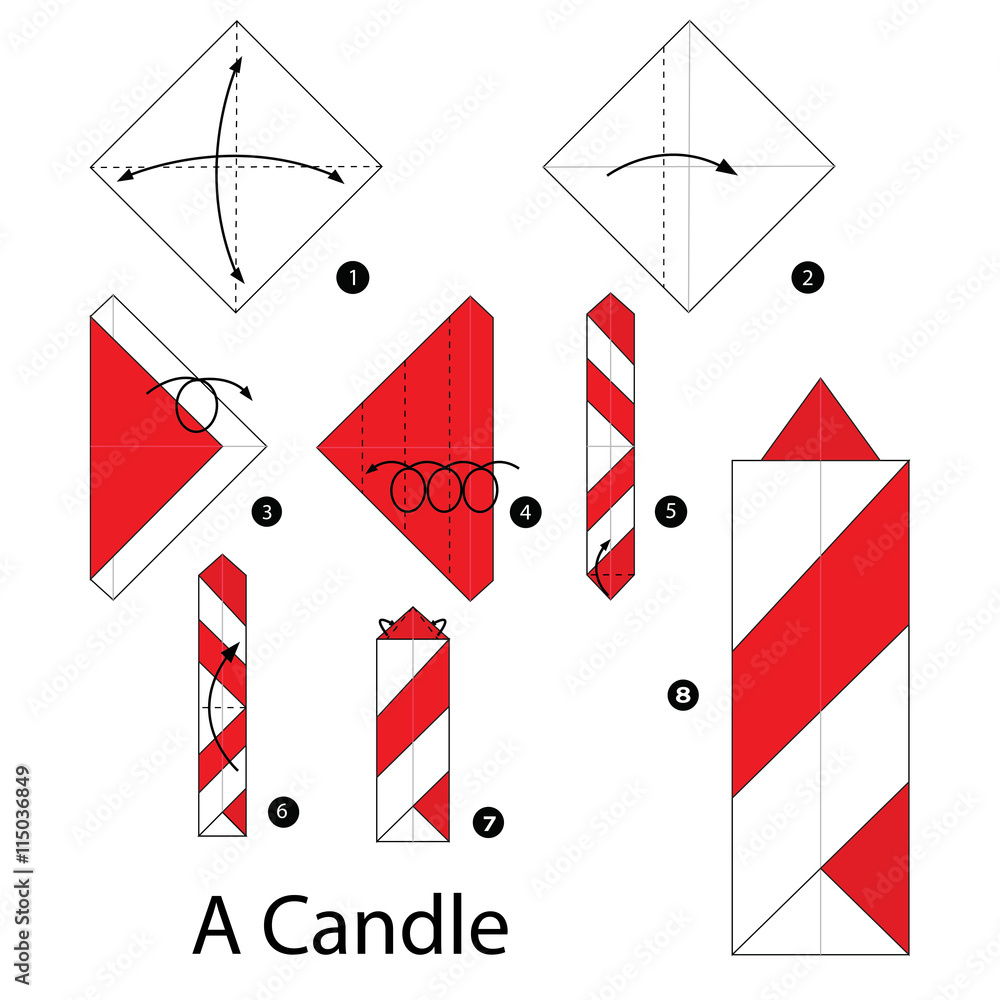 Naklejka Step by step instructions how to make origami A Candle.