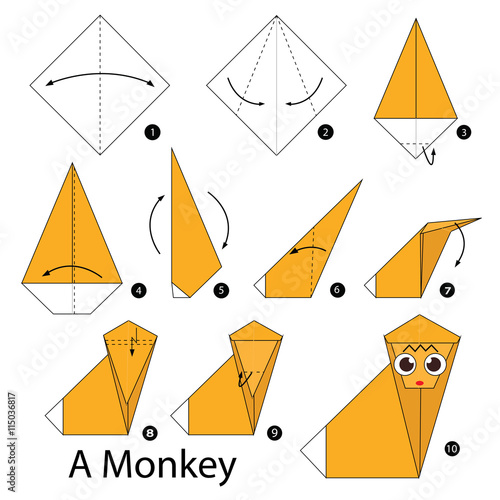 Step by step instructions how to make an origami Monkey.