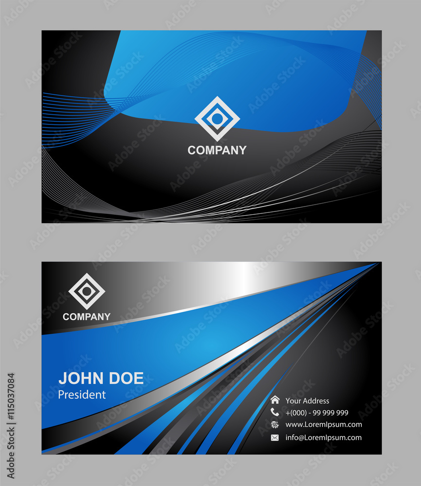 Fototapeta premium Abstract editable blue black business card 