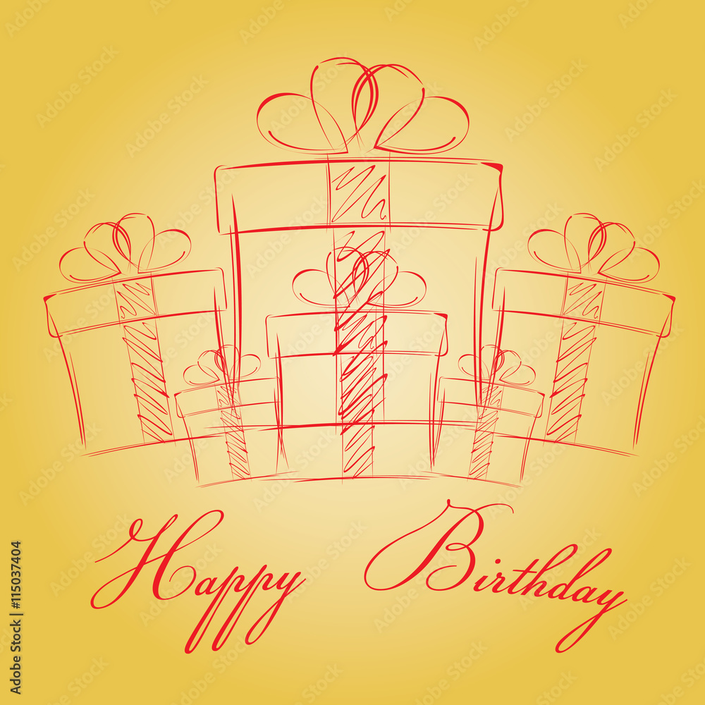 Happy birthday with gift box on a gold background. White gift box ...