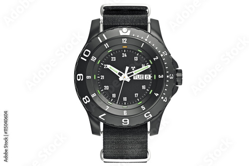 Military watch black, front view. 3D graphic
