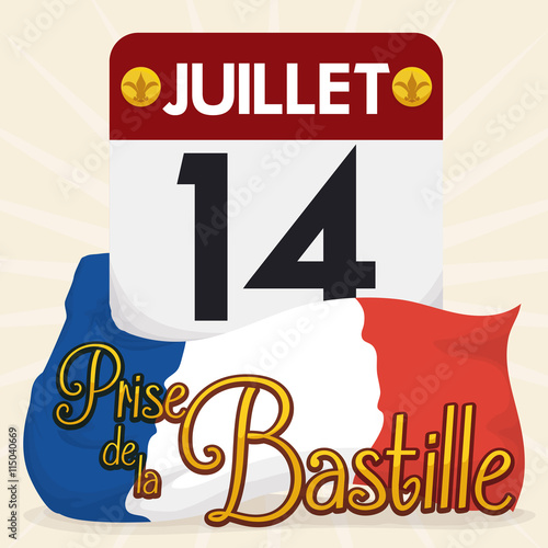 Loose leaf Calendar with Bastille Date Event, Vector Illustration