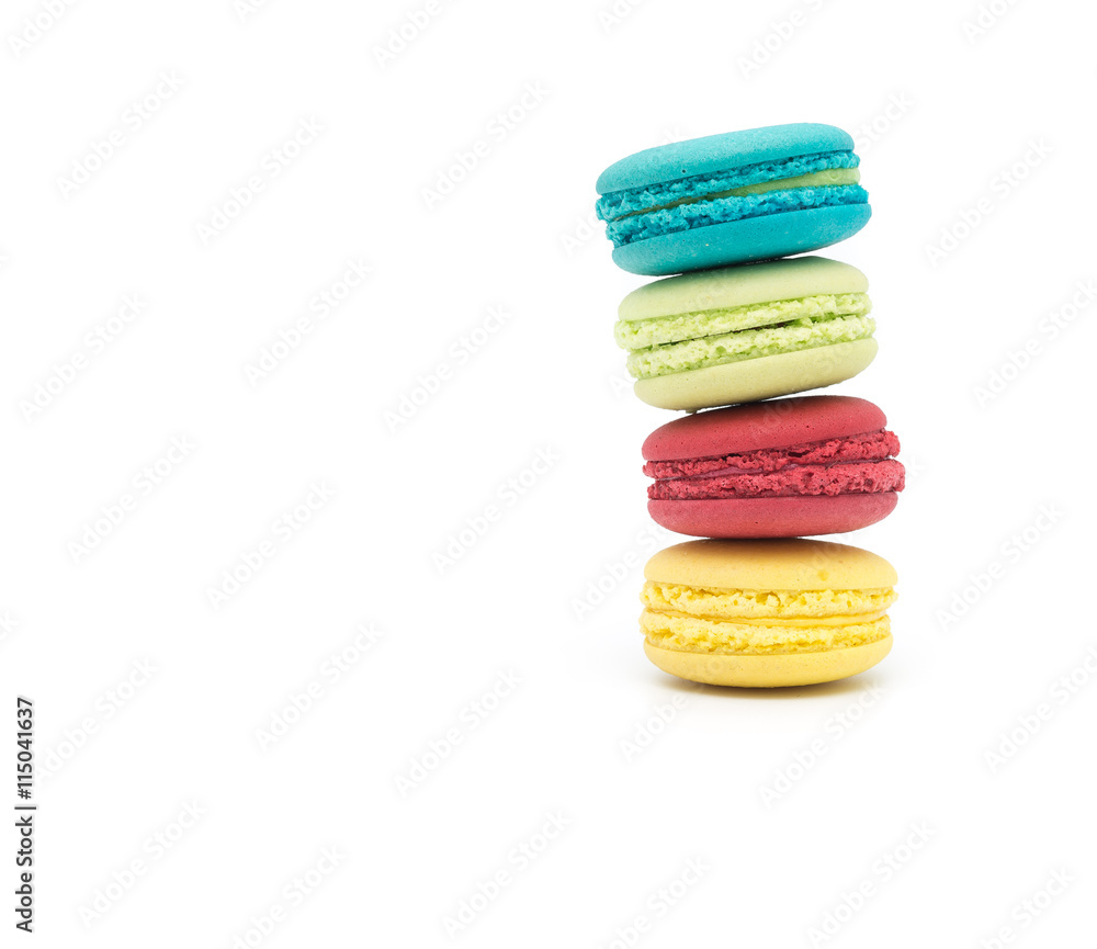 Sweet and colourful french macaroons or macaron on white background Sweet and colourful french macaroons or macaron on white background