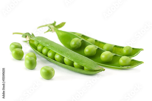 Young grean peas on white