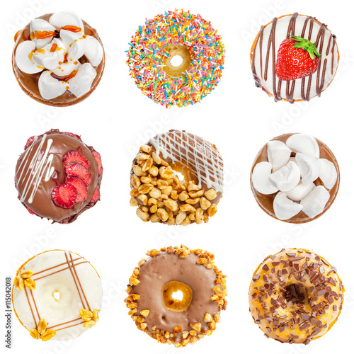 Fototapeta Naklejka Na Ścianę i Meble -  Delicious donuts collage, isolated on white