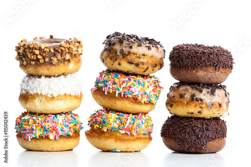 various donuts on white background