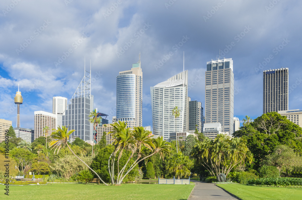 Royal Botanic Garden with cityscape of Sydney, Australia