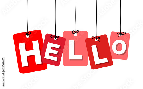 Vector colorful hanging cardboard. Tags - hello