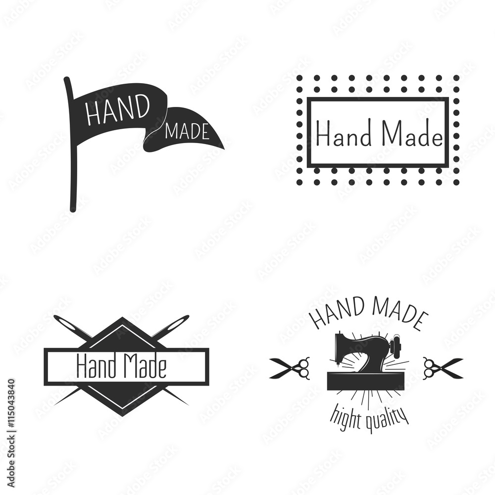 Retro Handmade, hand sewing and tailor shop logotypes set. 