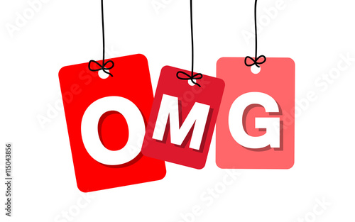 Vector colorful hanging cardboard. Tags - omg