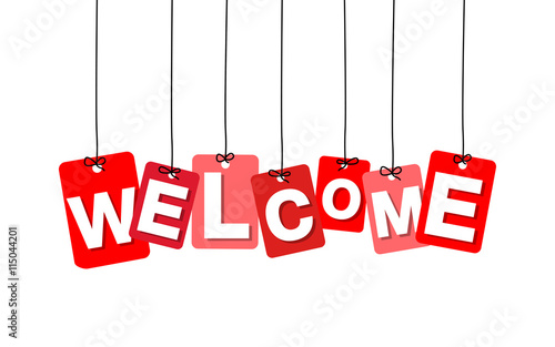 Vector colorful hanging cardboard. Tags - welcome