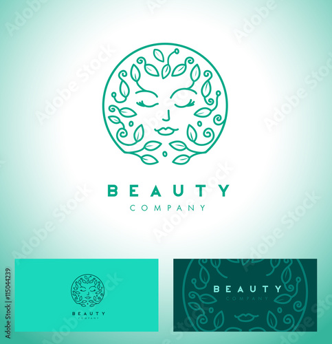Abstract beauty symbol for hair salon or organic cosmetics. Vector logo design template in trendy linear style with female face monogram.