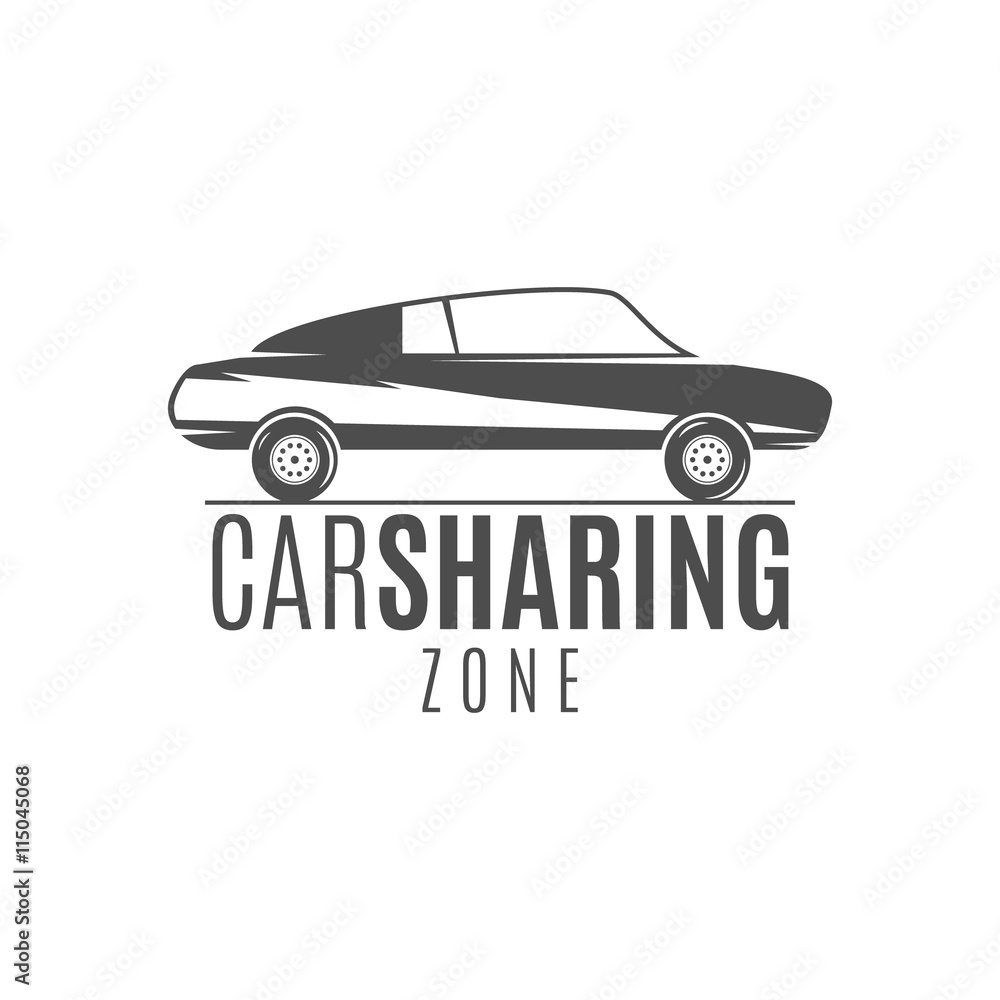 Car share logo design. Car Sharing vector concept. Collective usage of cars via web application. Carsharing icon, car rental element and car icon symbol. Use for webdesign or print. Monochrome design