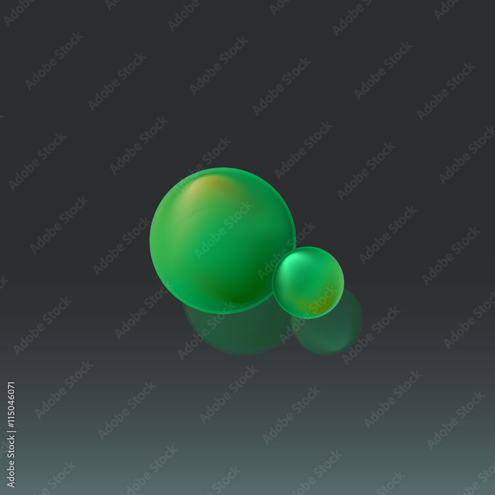 Green balls reflected on a black background Green balls reflected on a black background