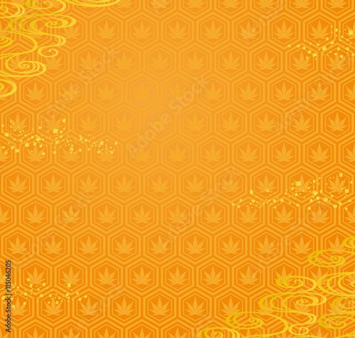 紅葉　オレンジ和風背景　流水と金箔