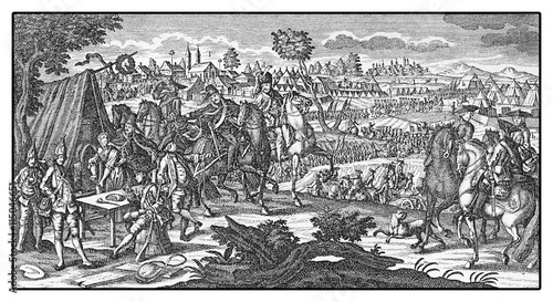 Bilde på lerret Prussian soldiers camped during  the 7 years war in XVIII century