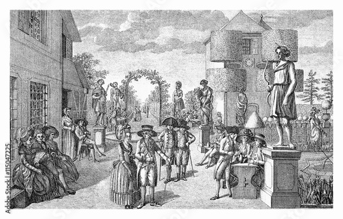 XVIII century, bourgeoisie at public garten in Nurenberg