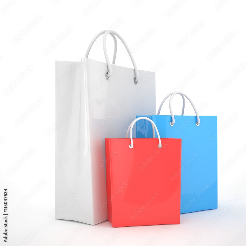 Paper Shopping Bags isolated on white background. 3d rendering. Paper Shopping Bags isolated on white background. 3d rendering.