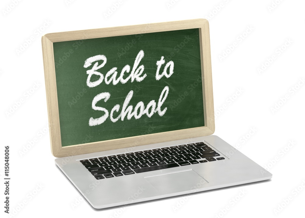 Laptop with chalkboard, back to school, online education concept. 3d rendering. Laptop with chalkboard, back to school, online education concept. 3d rendering.