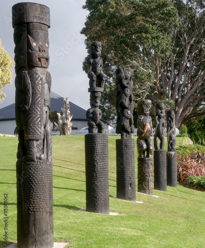 Maori carving style wood statue