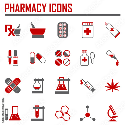 Vector pharmacy icons - in red color