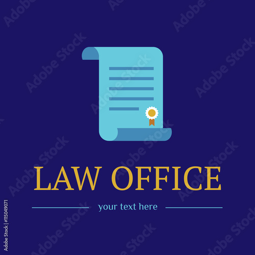 Law office logo. The judge, Law firm logo template, lawyer icon of vintage labels. Gold colorful badge roll and. Dura lex, sed lex quote. On blue background