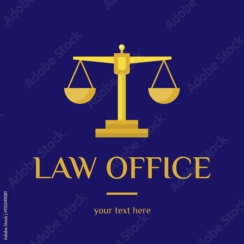 Law office logo. The judge, Law firm logo template, lawyer set of vintage labels. Gold scales Themis. Dura lex, sed lex quote. On blue background