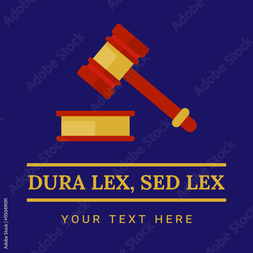 Law office logo. The judge, Law firm logo template, lawyer set of vintage labels. Luxury badges hammer. Dura lex, sed lex quote. On blue background