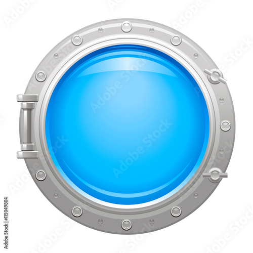 Porthole icon with silver metalic porthole and blue water in glass