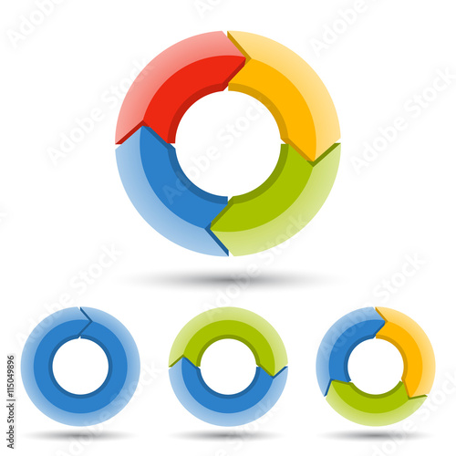 Circle arrows 3D infographic, cycle diagram, graph, presentation chart. Business concept with 1, 2, 3, 4 options, parts, steps, processes. Raster copy.